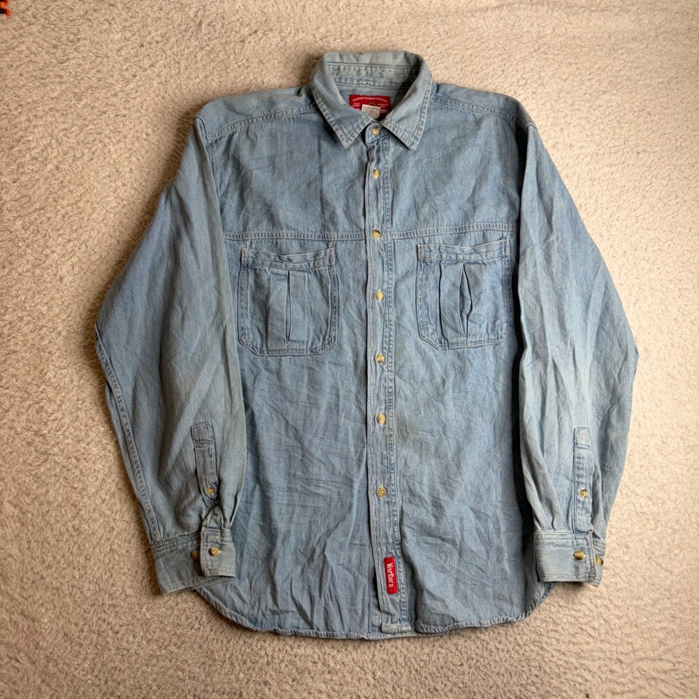 Vintage Marlboro Country Store Denim Shirt Mens Medium Light Wash Workwear Blue